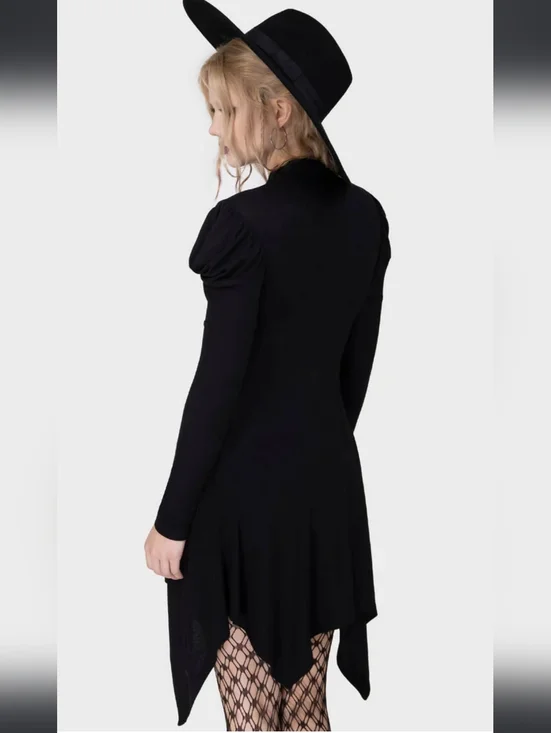Killstar Black Long-Sleeve Tie-Front Asymmetric Dress - Picture 4 of 5